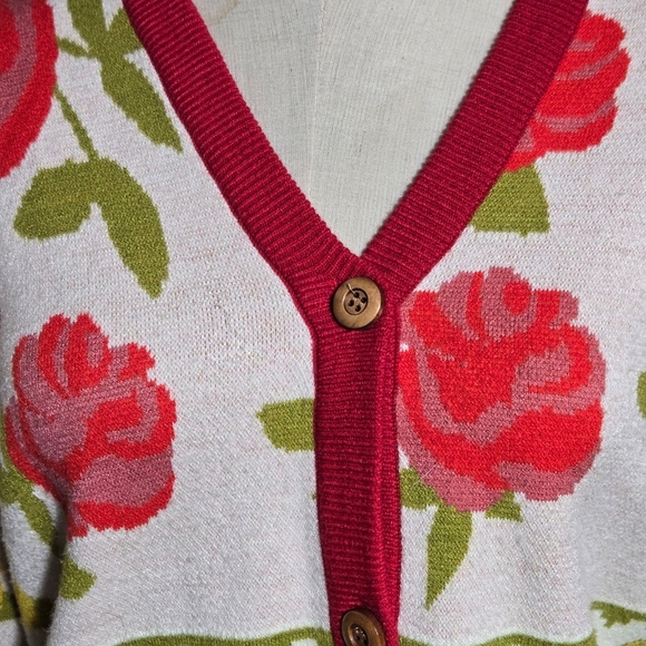 Disney Beauty And The Beast Red and Green Floral Cardigan - Picture 2 of 9